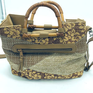 Kaela Straw Bamboo Handles Faux Leather Purse